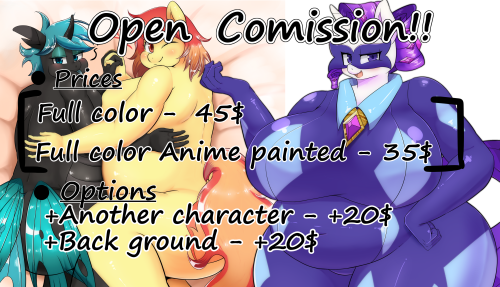 blaffy: Commission is Open!! ●Status open.  If you want to commission. Please to send direct mail to me on tumblr. ●Prices ・Full color character:45$　         ・Animation painted Full color character:35$ 　 Option  ・ another character: