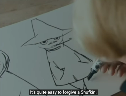 vimbry:[x][a series of images from an interview with Tove Jansson, who sketches the character Snufki