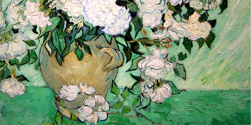 decomposion:  Art history meme (x) - ¾ colours - green  Roses by Vincent van Gogh | La Jeune Martyre by Paul Delaroche | Mars & Venus, Allegory of Peace by Louis Jean François Lagrenée | The Woman in the Green Dress by Claude Monet
