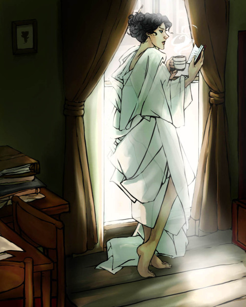 meetingyourmaker:Morning LightArt Request by jakathine (FemSherlock reading)Sherlock has beautiful h
