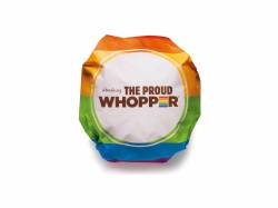 gaywrites:  THIS IS FOR REAL: One Burger King restaurant in San Francisco is selling the “Proud Whopper” through the week of SF Pride. It’s exactly the same as a regular Whopper, price and all, except it comes in a rainbow-tastic Pride wrapper that