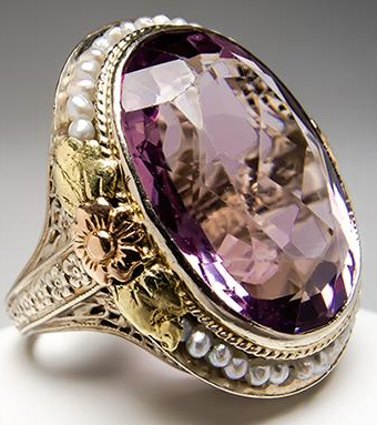 Diamonds in the Library — Antique Natural Amethyst & Seed Pearl Cocktail...