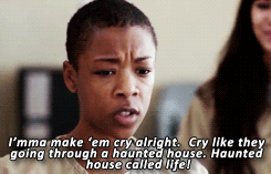 milominderbindered:  orange is the new black meme  ↳ [1/3] characters: Poussey Washington  Eight months ago, when I was waxing fuckin’ floors in the cafeteria, my mom passed. And I wasn’t there to say the things you supposed to say to your mom before