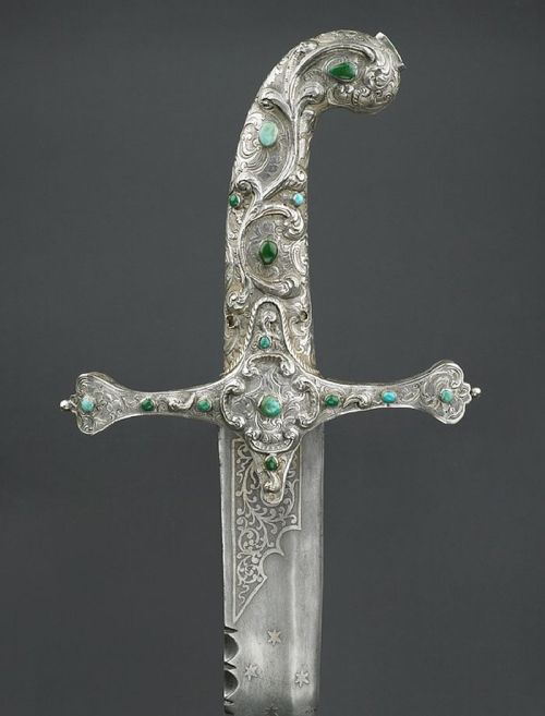 Presentation Sabre with Scabbard, oriental style, silver and turquoise, Austria, 1846 (click to enla