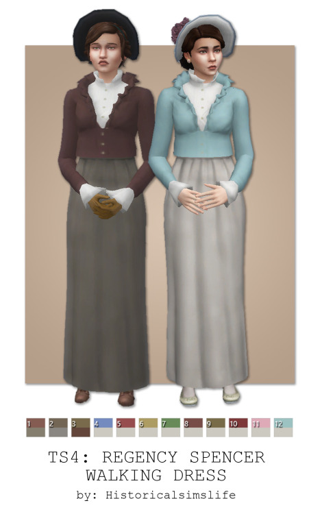 TS4: Regency Spencer Walking Dressnew mesh, base game compatible (mesh edit of a Sims 3 top and Sims