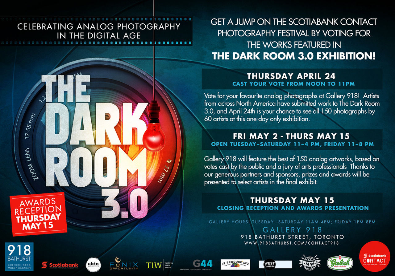 tumblrs of Toronto:
I will be showing two black & white film photographs in the preview show for The Dark Room 3.0 at 918 Bathurst Gallery next Thursday April 24th.
If you’re in town and feel like swinging by to vote for my photos, that’d be...