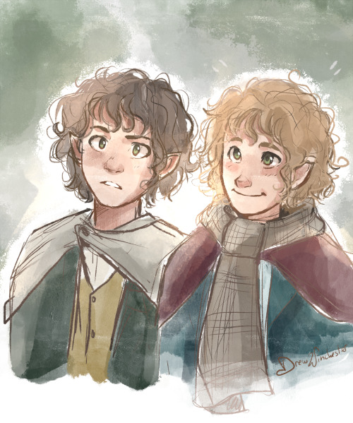 drew-winchester:I thought it would be nice to draw Pippin and Merry but with their hair colors from 