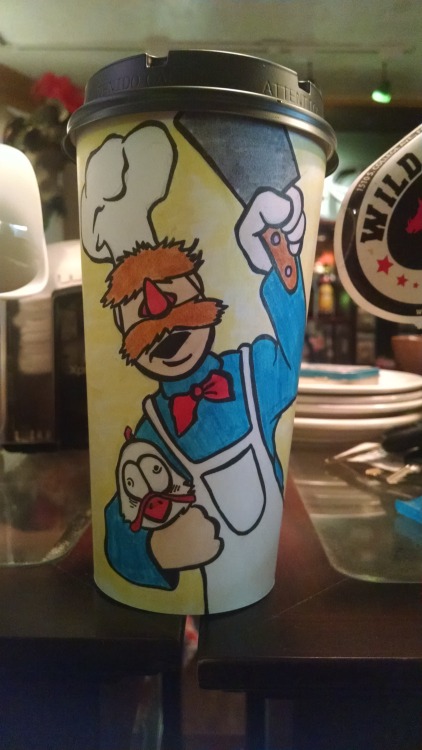 morningcoffeecupart:  I forgot to drawon the body of the chicken. So the #SwedishChef finally got his kill.