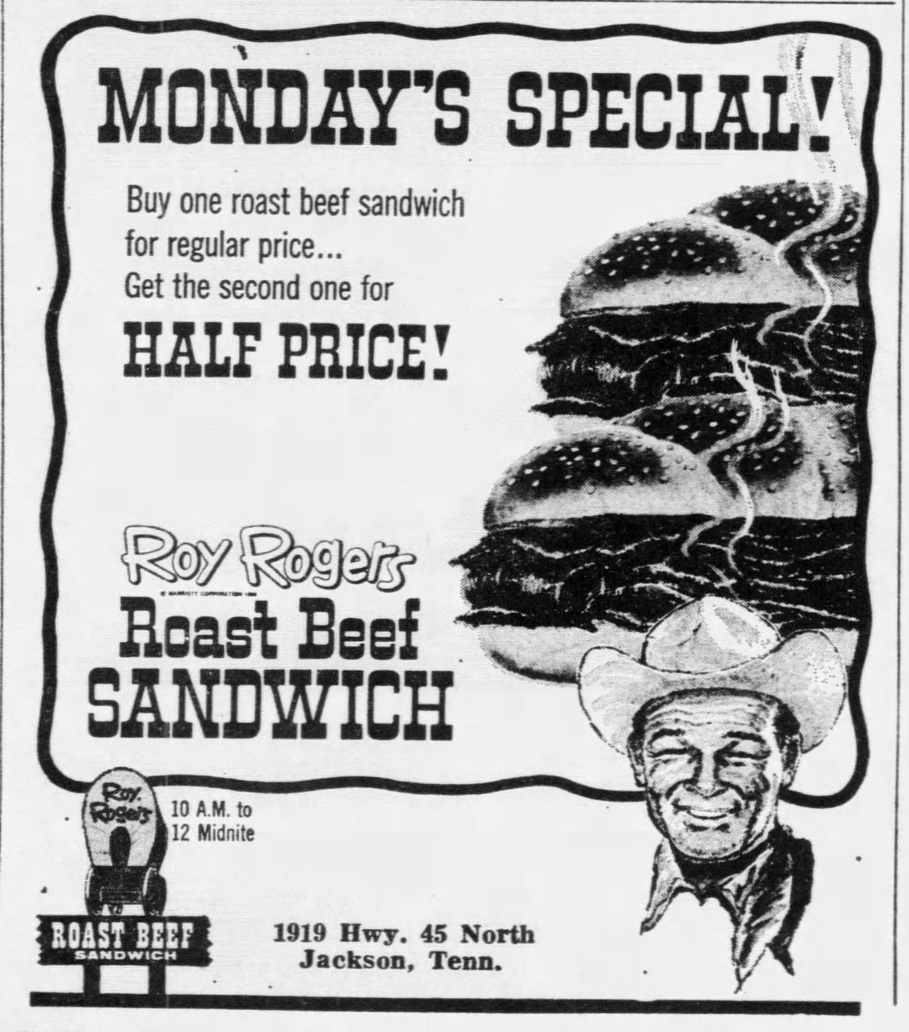 Showbiz Imagery and Forgotten History, Roy Rogers Roast Beef Sandwich ...