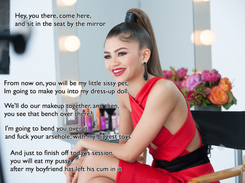 d-y-l-d-o-m:  Zendaya Coleman, celeb femdom caption, (mistress, sissy, make-up, creampie eating, strap-on, doll, pet,