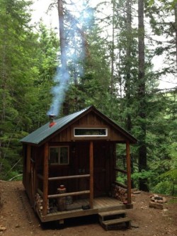 housebuiltfortwo:  32. A tiny house on the Olympic Peninsula nestled within 5 acres of state-protected forest. It was moved up onto a mountain near Lake Cushman by the owner, the builder, and a local man with a dozer. © Bogdan 2013