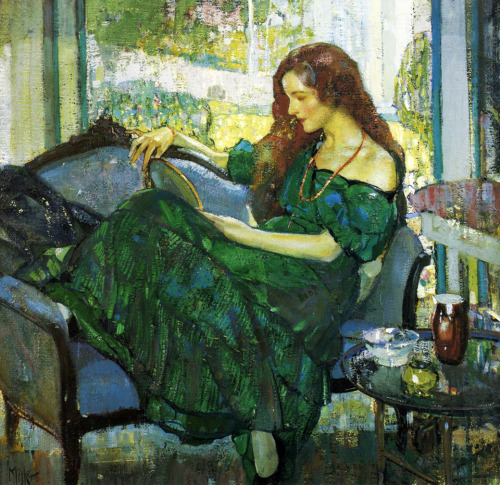 books0977: Miss “V” in Green (1920). Richard Edward Miller (American, 1875–19