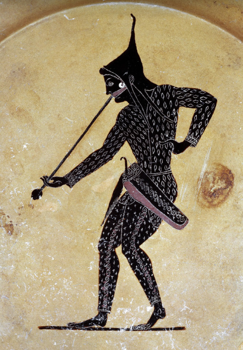 desimonewayland:Black-figured plate, attributed to the painter Psiax 520 BC - 500 BCBritish Museum