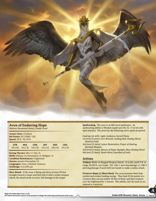  Magic the Gathering: White Creatures (Angels, Avens, Silverclaw Griffin) v1.00.  D&D 5e Monster