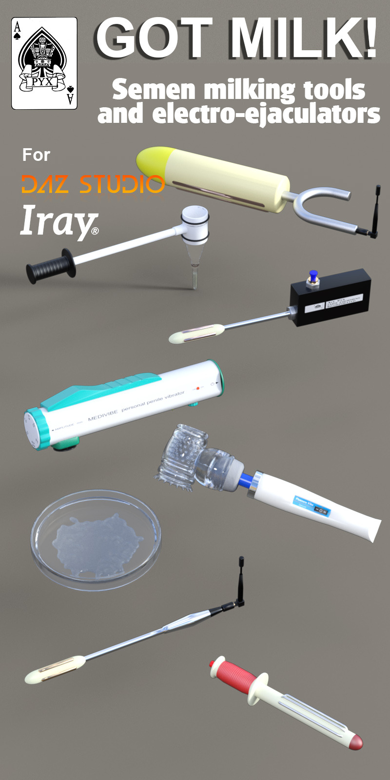  A set of Iray textured  machines and devices to collect semen from your  males