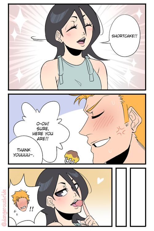 dangerousbride: Ichigo means strawberry Rukia practicing being more feminine