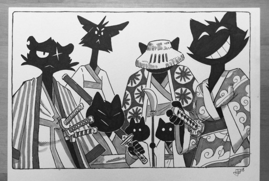 Seven black cats 