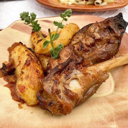Wood oven lamb special with roasted potatoes.  Kaliviani, Crete, GR  @gramvousarestaurant  •&bu