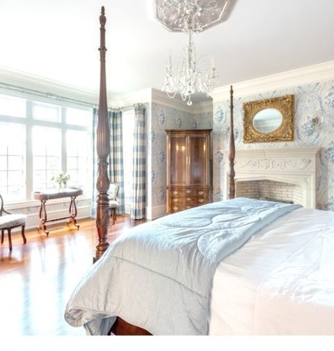 Wallpaper Bedroom AtlantaLarge French Country Master Dark Wood Floor, Brown Floor And Wallpaper Bedroom