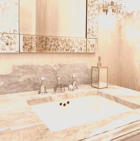 Bathroom - Traditional Powder RoomPowder Room - Mid-sized Traditional Gray Tile Marble Floor And White
