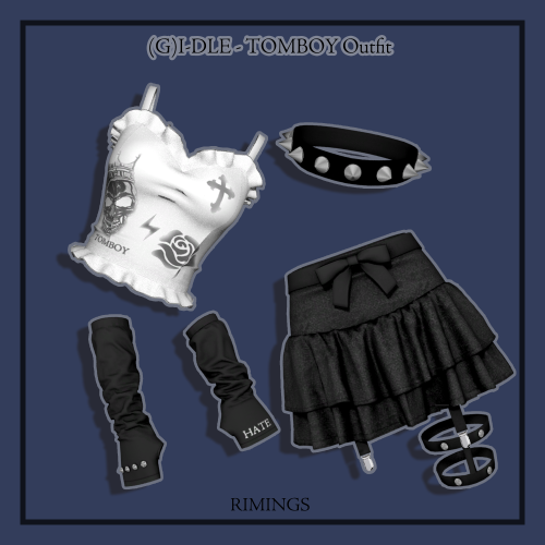 [RIMINGS] (G)I-DLE - TOMBOY Outfit - TOP / BOTTOM / NECKLACE / BRACELET - NEW MESH- ALL LODS- NORMA