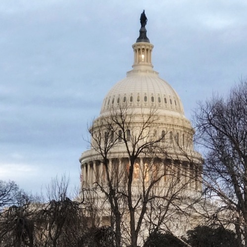 US Capitol With Light in the Lantern, 13 December 2017.The light in the lantern above the dome indic