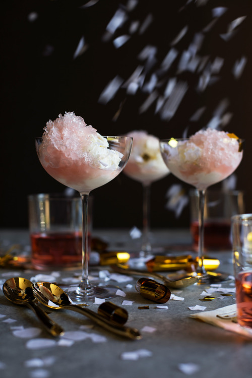 rosé granita with vanilla bean ice cream