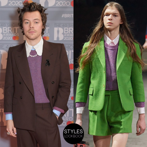 styleslookbook: On the BRIT Awards red carpet, Harry wore a sweater from the Gucci Fall 2020 collect