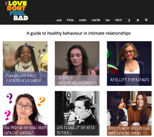 The #LoveDontFeelBad website is an educational guide and resource that addresses coercive control an