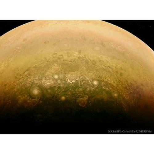 Clouds Near Jupiter’s South Pole from Juno #nasa #apod #jpl #caltech  #swri #msss #solarsystem #jupiter #planet #juno #spacecraft #atmosphere #clouds #storms
