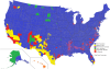 An ethnic map of the United States by county majority.
[[MORE]]Map based off of US census data. A majority in a county is defined as a population of more than 50.1% by this map. The red counties are counties in which there is no single ethnic group...
