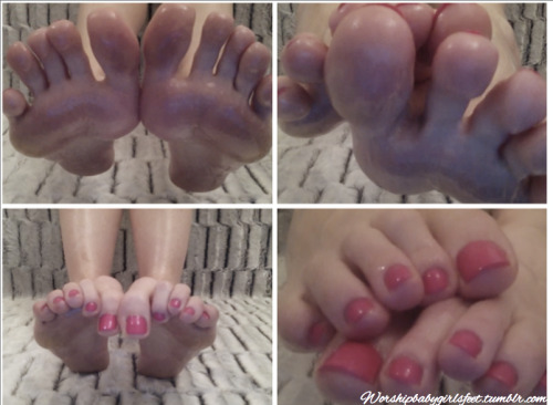worshipbabygirlsfeet: 10£ for video - oily feet, wiggling toes, “foot job”play, talking about what I