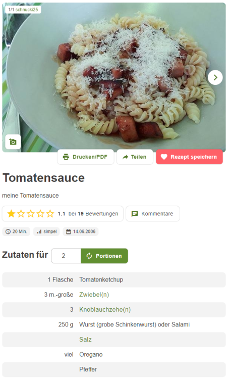 Eigentlich kaum zu glauben, dass die Tiefen von Chefkoch auch nach all der Zeit noch solch simple Ko