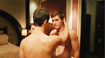 famousmeat:  Michael J. Willett & Cameron Moulène in bisexual threesome with Katie Stevens on Faking It 