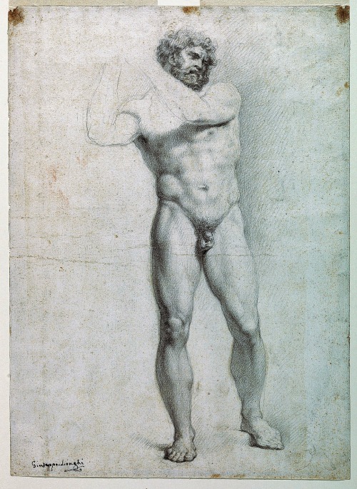 Academic Study of a Male Nude. 1790-1830. Giuseppe Longhi Italian 1766-1831. black chalk on paper.&n