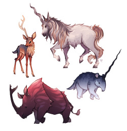 zestydoesthings: Four unconventional Unicorns from tonight’s Creature Feature stream! Horse+Goat, Tapir+Narwhal, Rhino+Rhino Beetle and Dik Dik+Stag. It’s so much fun to push the boundaries of what could be considered a “Unicorn”!