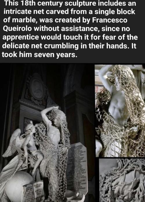 laughingacademy:18th-Century Sculpture Has a Delicate Net Carved Out of a Single Block of MarbleIl D