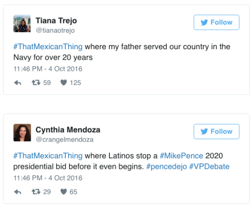 pokenursejoy:the-movemnt: #ThatMexicanThing makes sure Mike Pence can’t just shrug off Trump’s racis