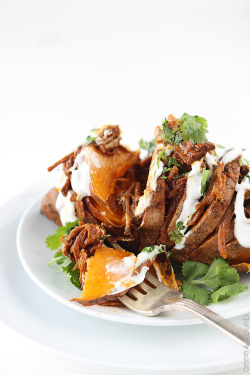 do-not-touch-my-food:  BBQ Pulled Pork Stuffed Hasselback Sweet Potatoes 