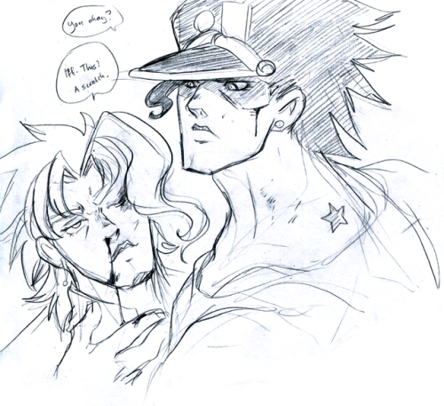 herzspalter:  These are from waay back at the beginning of the year, when I wasn’t even sure yet how to draw humans, I forgot to post them here!!! I was so fascinated by OVA Jotaro’s neck that I scribbled it several times :’D