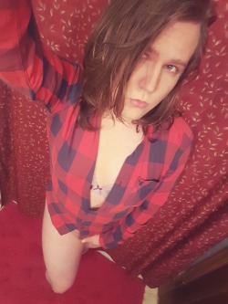 ta6769:  I wanted to take some classy pics tonight, but a zipper broke on a nice dress and I’m kinda upset about it. So here I am looking kinda masculine in a button up and bra. :/