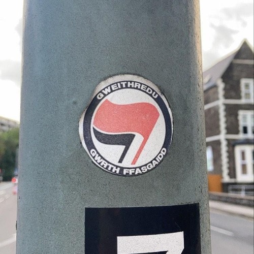 “Anti-fascist Action” sticker spotted in Cardiff, Wales