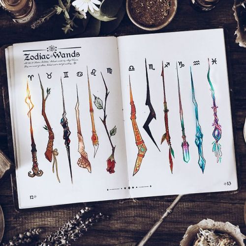 darkbookworm13: imawitchywitch: Alef Vernon Zodiac Wands I am obsessed with them, the artwork is stu