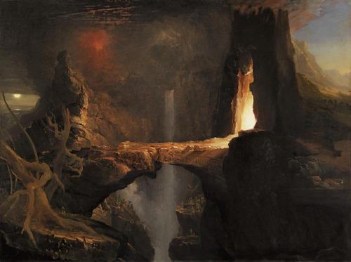 flyse:Expulsion. Moon and Firelight, Thomas Cole (British-American, 1801–1848), ca. 1828Oil on canva