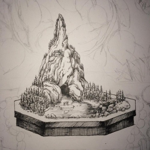 Miniature mountain landscape. #wip #drawing #illustration #art #stilllife #ink #micron #mountain #na