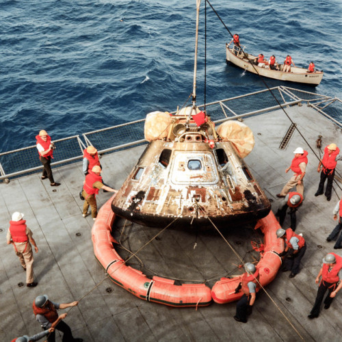 npr: The Apollo 11 command module, which took the first moonwalkers to lunar orbit and back in 1969, is undergoing a painstaking restoration, in preparation for an unusual national tour later this year. Until recently, the capsule sat in the main lobby