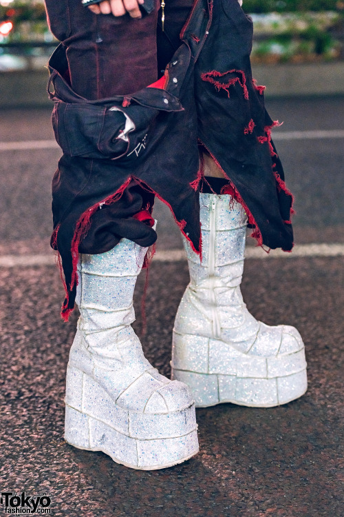 Japanese fashion designer TKM Freedom on the street in Harajuku wearing a Zac Vargas studded leather