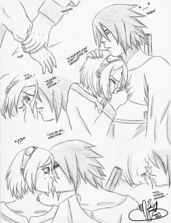 uchihasharingangirl:  Just some cute little sasusaku doodles I thought I’d do! :) Sasuke knows how to make her stop crying now. ;) 