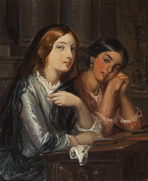 fordarkmornings:Venetianske piger i en kirke, 1853.Wilhelm Marstrand (Danish, 1810-1873) Oil on boar