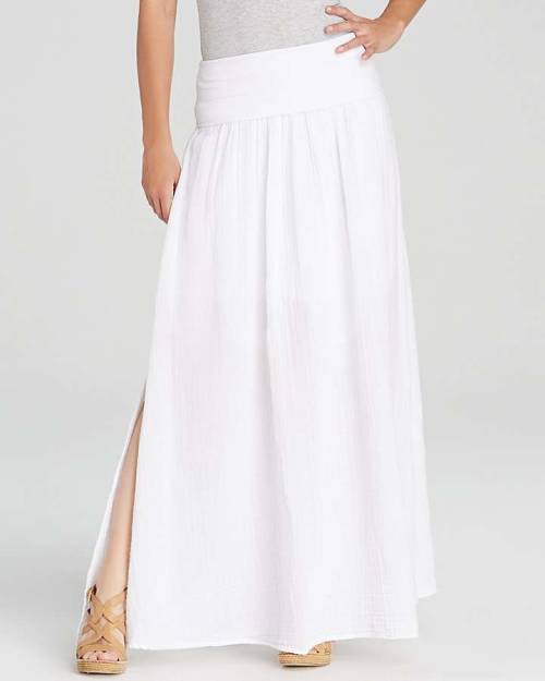 Three Dots Fold Over Linen Maxi Skirt